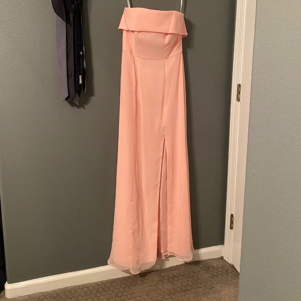 Dessy Peaches & Cream Strapless Dress w/ Slit